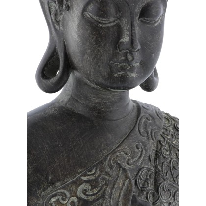 Polystone Buddha Decorative Sculpture Meditating Home Decor Statue with Engraved Carvings and Relief Detailing, Accent Figurine 9" x 6" x 17", Brown