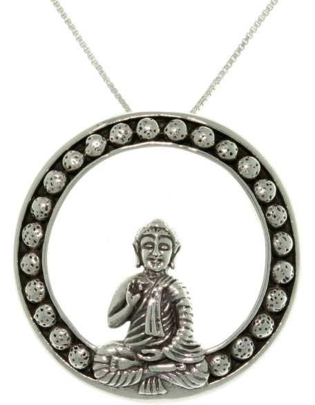 Buddha Teaching Wisdom Dharma Wheel Buddhist Sterling Silver Pendant Necklace 18" Buddha Teaching Wisdom Dharma Wheel Buddhist Sterling Silver Pendant Necklace 18"