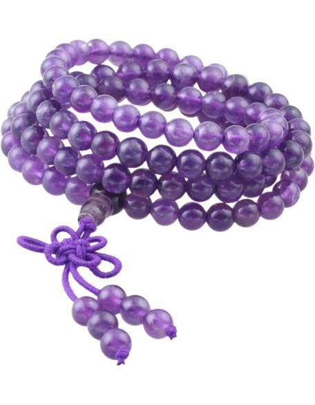 Amethyst 108 Tibetan Buddhist Mala Bracelet Stone Beaded Prayer Bead Amethyst 108 Tibetan Buddhist Mala Bracelet Stone Beaded Prayer Bead
