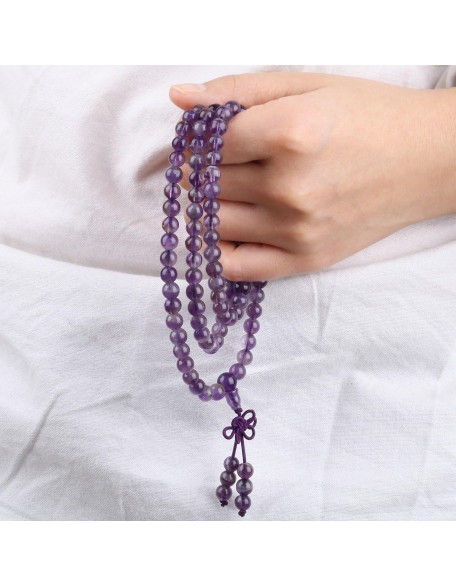 Amethyst 108 Tibetan Buddhist Mala Bracelet Stone Beaded Prayer Bead Amethyst 108 Tibetan Buddhist Mala Bracelet Stone Beaded Prayer Bead