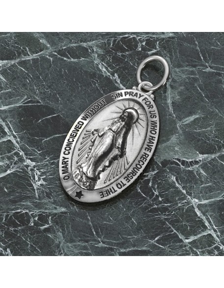 Ladies 925 Sterling Silver 32.5mm Virgin Mary Antique Finish Necklace, 18in to 24in Ladies 925 Sterling Silver 32.5mm Virgin Mary Antique Finish Necklace, 18in to 24in