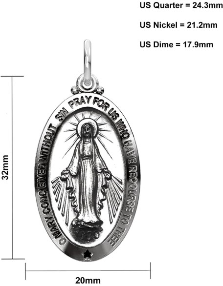 Ladies 925 Sterling Silver 32.5mm Virgin Mary Antique Finish Necklace, 18in to 24in Ladies 925 Sterling Silver 32.5mm Virgin Mary Antique Finish Necklace, 18in to 24in