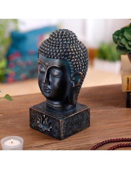 MyGift Rustic Spiritual Zen Buddha Head Figurine, Calming Meditation Statue with Lotus Sculpted Display Base MyGift Rustic Spiritual Zen Buddha Head Figurine, Calming Meditation Statue with Lotus Sculpted Display Base