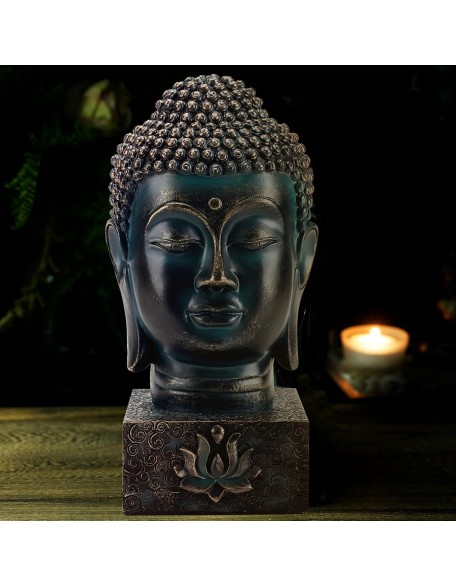 MyGift Rustic Spiritual Zen Buddha Head Figurine, Calming Meditation Statue with Lotus Sculpted Display Base MyGift Rustic Spiritual Zen Buddha Head Figurine, Calming Meditation Statue with Lotus Sculpted Display Base