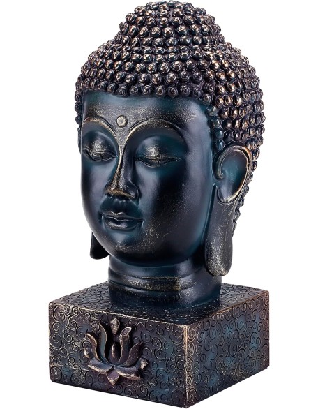 MyGift Rustic Spiritual Zen Buddha Head Figurine, Calming Meditation Statue with Lotus Sculpted Display Base MyGift Rustic Spiritual Zen Buddha Head Figurine, Calming Meditation Statue with Lotus Sculpted Display Base