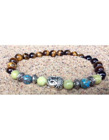 Handmade Buddha Head Peridot Jasper, Natural Crazy Blue Lace Agate and Tigers Eye Healing Bracelet 7 Inches Handmade Buddha Head Peridot Jasper, Natural Crazy Blue Lace Agate and Tigers Eye Healing Bracelet 7 Inches