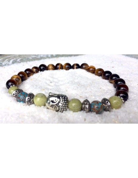 Handmade Buddha Head Peridot Jasper, Natural Crazy Blue Lace Agate and Tigers Eye Healing Bracelet 7 Inches Handmade Buddha Head Peridot Jasper, Natural Crazy Blue Lace Agate and Tigers Eye Healing Bracelet 7 Inches