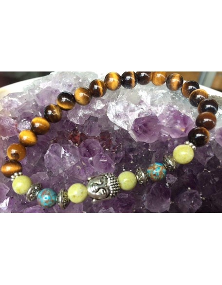 Handmade Buddha Head Peridot Jasper, Natural Crazy Blue Lace Agate and Tigers Eye Healing Bracelet 7 Inches Handmade Buddha Head Peridot Jasper, Natural Crazy Blue Lace Agate and Tigers Eye Healing Bracelet 7 Inches