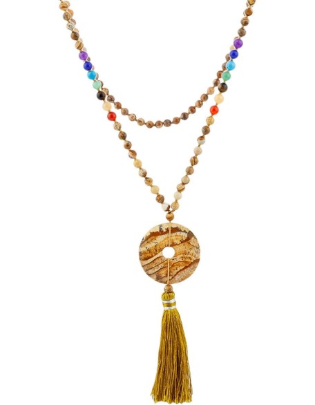 7 Chakra Stone 108 Tibetan Buddhist Mala Necklace,with Round Donut Amulet 7 Chakra Stone 108 Tibetan Buddhist Mala Necklace,with Round Donut Amulet