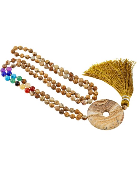 7 Chakra Stone 108 Tibetan Buddhist Mala Necklace,with Round Donut Amulet 7 Chakra Stone 108 Tibetan Buddhist Mala Necklace,with Round Donut Amulet