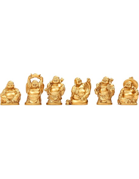 Feng Shui 2'' Golden Resin Laughing Buddha Statue Figurines Set of 6 BS019 Feng Shui 2'' Golden Resin Laughing Buddha Statue Figurines Set of 6 BS019