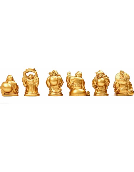Feng Shui 2'' Golden Resin Laughing Buddha Statue Figurines Set of 6 BS019 Feng Shui 2'' Golden Resin Laughing Buddha Statue Figurines Set of 6 BS019