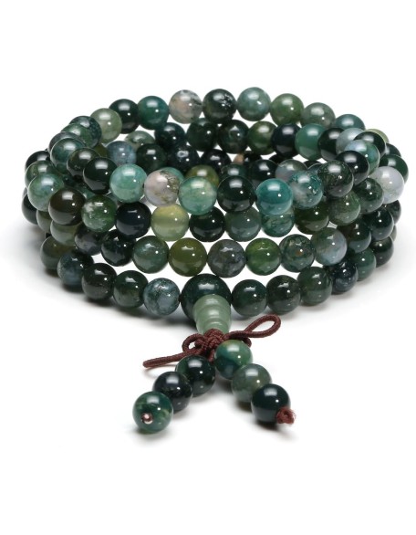 108 Mala Beads Bracelet 6mm 8mm Natural Indian Agate/Green Moss Agate Gemstone Healing Crystal Stone Beaded Bracelet Hand Knotted Prayer Mala Beads Necklace for Yoga Meditation Balance 108 Mala Beads Bracelet 6mm 8mm Natural Indian Agate/Green Moss Agate Gemstone Healing Crystal Stone Beaded Bracelet Hand Knotted Prayer Mala Beads Necklace for Yoga Meditation Balance