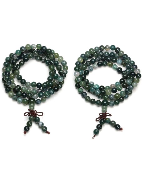 108 Mala Beads Bracelet 6mm 8mm Natural Indian Agate/Green Moss Agate Gemstone Healing Crystal Stone Beaded Bracelet Hand Knotted Prayer Mala Beads Necklace for Yoga Meditation Balance 108 Mala Beads Bracelet 6mm 8mm Natural Indian Agate/Green Moss Agate Gemstone Healing Crystal Stone Beaded Bracelet Hand Knotted Prayer Mala Beads Necklace for Yoga Meditation Balance