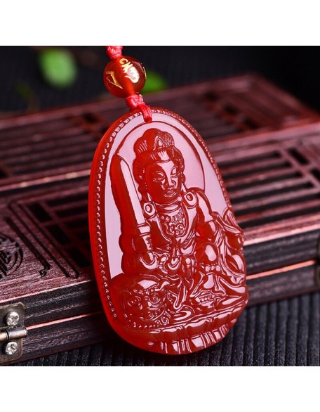 Buddha Pendant Necklace Bodhisattva Amulet Talisman Made of Agate Gemstone red green (red agate Manjushri (Wisdom)) Buddha Pendant Necklace Bodhisattva Amulet Talisman Made of Agate Gemstone red green (red agate Manjushri (Wisdom))