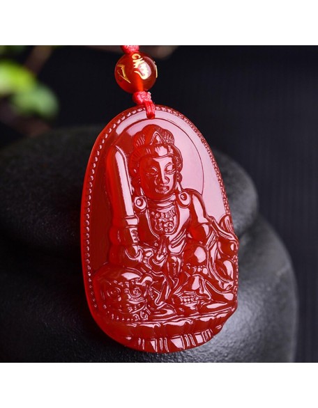 Buddha Pendant Necklace Bodhisattva Amulet Talisman Made of Agate Gemstone red green (red agate Manjushri (Wisdom)) Buddha Pendant Necklace Bodhisattva Amulet Talisman Made of Agate Gemstone red green (red agate Manjushri (Wisdom))