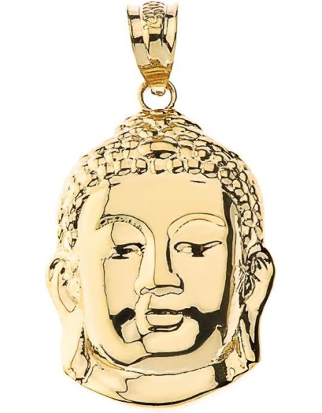 Gold Textured Zen Buddha Head Yoga Buddhism Protection Amulet Necklace Pendant (Small - 1.0")