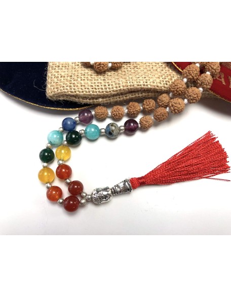 Energized 7 Chakra mala Hand Knotted 108 mala beads necklaces - Japa mala - Buddhist prayer beads - Meditation beads - Healing crystals for men women (Rudraksha 7 Chakra mala) Energized 7 Chakra mala Hand Knotted 108 mala beads necklaces - Japa mala - Buddhist prayer beads - Meditation beads - Healing crystals for men women (Rudraksha 7 Chakra mala)