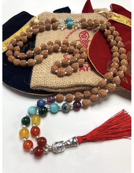 Energized 7 Chakra mala Hand Knotted 108 mala beads necklaces - Japa mala - Buddhist prayer beads - Meditation beads - Healing crystals for men women (Rudraksha 7 Chakra mala) Energized 7 Chakra mala Hand Knotted 108 mala beads necklaces - Japa mala - Buddhist prayer beads - Meditation beads - Healing crystals for men women (Rudraksha 7 Chakra mala)