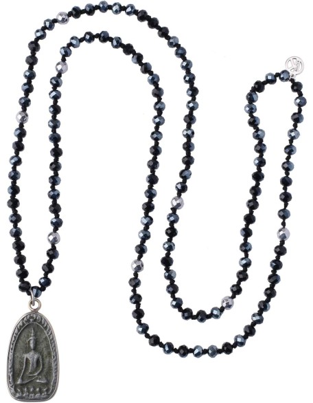 Buddha Pendant Necklaces Natural Stone Beaded Necklaces Handmade Long Chain Strands Necklaces Jewelry for Women (Brown C)