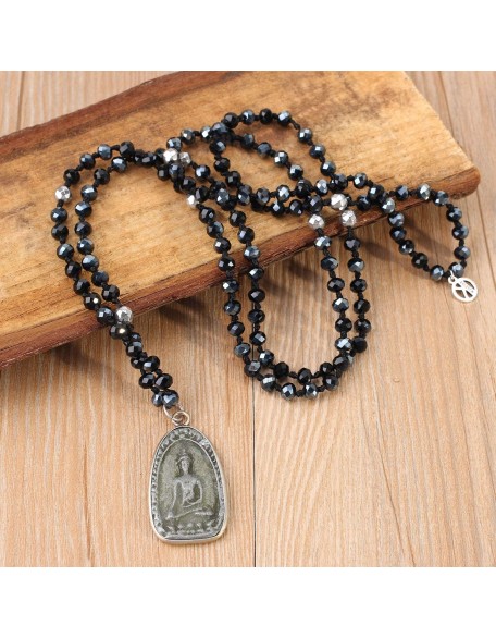 Buddha Pendant Necklaces Natural Stone Beaded Necklaces Handmade Long Chain Strands Necklaces Jewelry for Women (Brown C) Buddha Pendant Necklaces Natural Stone Beaded Necklaces Handmade Long Chain Strands Necklaces Jewelry for Women (Brown C)