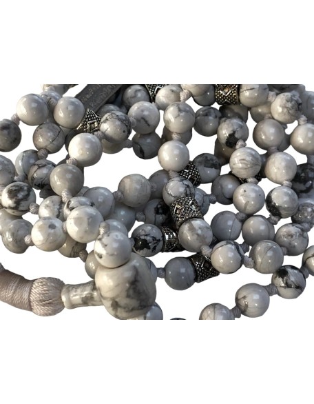 Certified Hand-Knotted Howlite Mala Beads Necklace | Gemini Birthstone | Crown Chakra Certified Hand-Knotted Howlite Mala Beads Necklace | Gemini Birthstone | Crown Chakra