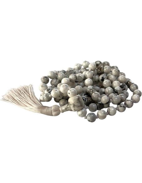 Certified Hand-Knotted Howlite Mala Beads Necklace | Gemini Birthstone | Crown Chakra Certified Hand-Knotted Howlite Mala Beads Necklace | Gemini Birthstone | Crown Chakra