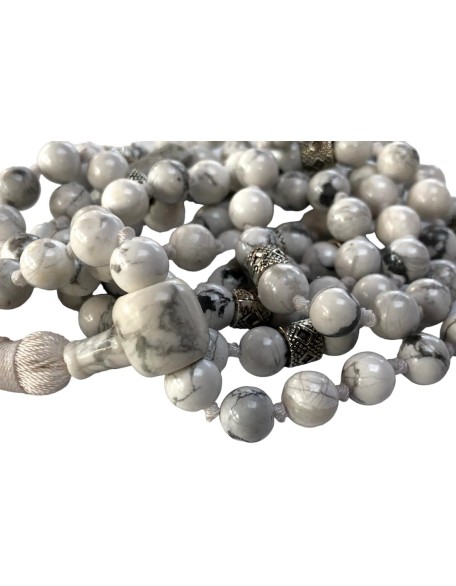 Certified Hand-Knotted Howlite Mala Beads Necklace | Gemini Birthstone | Crown Chakra Certified Hand-Knotted Howlite Mala Beads Necklace | Gemini Birthstone | Crown Chakra