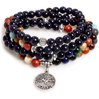 108 Mala Beads Meditation Necklace 7 Chakra Buddhist Prayer Beaded Bracelet Tree of Life Pendant Necklace Healing Stone Yoga Necklace Women Men Bracelets