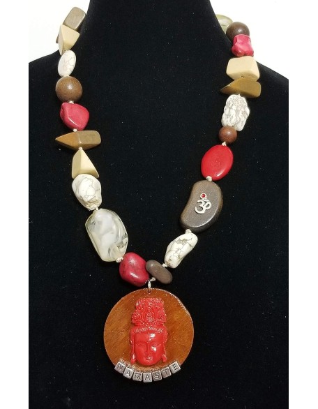 Carved Cinnabar Buddha Amulet Long Gemstone Necklace Earrings One of a Kind