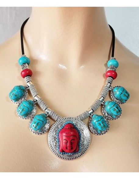 Carved Turquoise Gemstone 7 Buddha Pendants Necklace 2 X Earrings Bracelet One of a Kind Carved Turquoise Gemstone 7 Buddha Pendants Necklace 2 X Earrings Bracelet One of a Kind