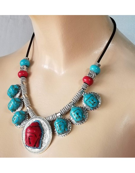 Carved Turquoise Gemstone 7 Buddha Pendants Necklace 2 X Earrings Bracelet One of a Kind Carved Turquoise Gemstone 7 Buddha Pendants Necklace 2 X Earrings Bracelet One of a Kind