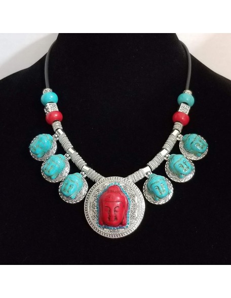 Carved Turquoise Gemstone 7 Buddha Pendants Necklace 2 X Earrings Bracelet One of a Kind Carved Turquoise Gemstone 7 Buddha Pendants Necklace 2 X Earrings Bracelet One of a Kind