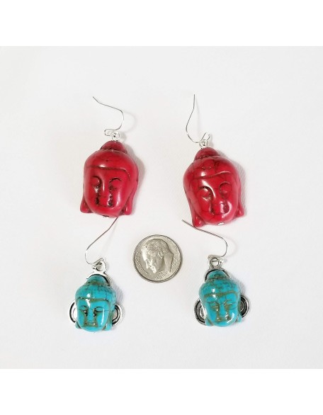 Carved Turquoise Gemstone 7 Buddha Pendants Necklace 2 X Earrings Bracelet One of a Kind Carved Turquoise Gemstone 7 Buddha Pendants Necklace 2 X Earrings Bracelet One of a Kind