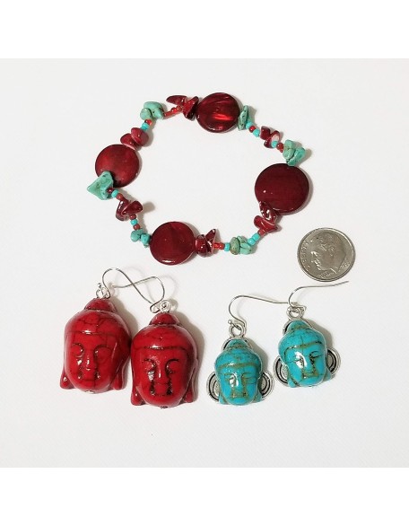 Carved Turquoise Gemstone 7 Buddha Pendants Necklace 2 X Earrings Bracelet One of a Kind Carved Turquoise Gemstone 7 Buddha Pendants Necklace 2 X Earrings Bracelet One of a Kind