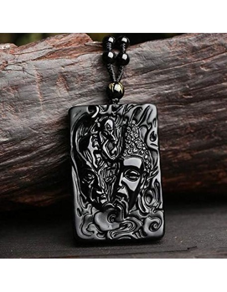 New Wonderful Natural Black Obsidian Hand Carved Buddha Devil Blink Lucky Amulet Pendant + Beads Necklace Fashion Jewelry