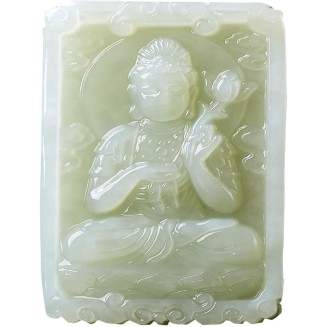 Story Untold Nephrite Jade Square Female Buddha Pendant Necklace Goddess of Compassion and Mercy GOOD FORTUNE Buddhist Jewelry