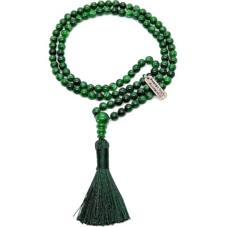 Gemstone Mala Beads Necklace Bead Sizes 6,8,10mm Mala Bracelet, Buddha Necklace, Blessed & Energized Handmade 108+1 Prayer Beads, Comes w/Velvet Pouch (Green Jade, 6 mm)