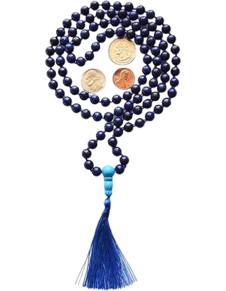 Hand Knotted Lapis Lazuli Mala Necklace - 6mm Bead Size - Birthstone Sagittarius Sun Sign - Astrological Sign Pisces - Third Eye Chakra Hand Knotted Lapis Lazuli Mala Necklace - 6mm Bead Size - Birthstone Sagittarius Sun Sign - Astrological Sign Pisces - Third Eye Chakra
