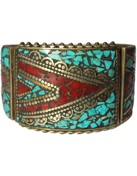 Chunky Stabilized Turquoise Mosaic Boho Bracelet For Women | Jewelry From Nepal Chunky Stabilized Turquoise Mosaic Boho Bracelet For Women | Jewelry From Nepal