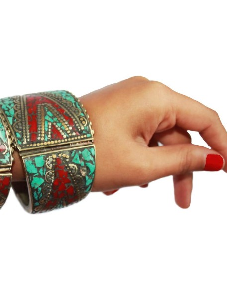 Chunky Stabilized Turquoise Mosaic Boho Bracelet For Women | Jewelry From Nepal Chunky Stabilized Turquoise Mosaic Boho Bracelet For Women | Jewelry From Nepal