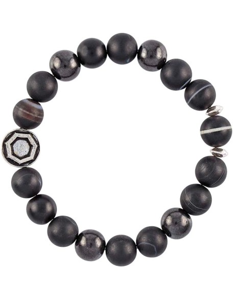 Dzi Galaxy Mala Beads Bracelet for Men – Shungite, Black Sardonyx, Tibetan Dzi Bead - Made in North Carolina - Made To Last (Large)