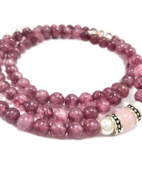 Emotional Healer 108 Japa Mala Real Semi-Precious Stones - Lepidolite & Rose Quartz + Lotus Charm & South Sea Pearls - Yoga Meditation Necklace Stretchy EXCLUSIVE YOGA GIRL USA HANDMADE