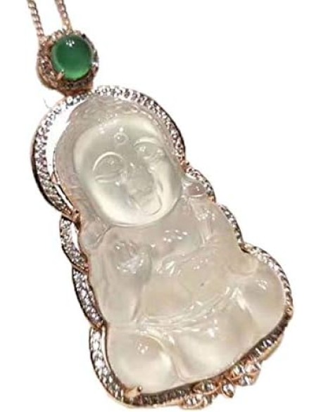 925 Silver Natural White Chalcedony Baby Buddha Pendant Necklace 925 Silver Natural White Chalcedony Baby Buddha Pendant Necklace
