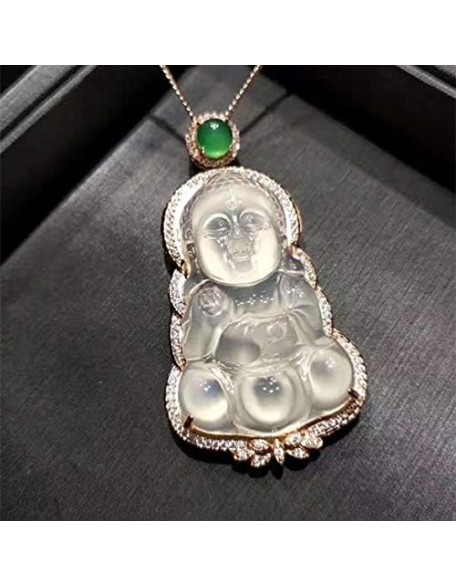 925 Silver Natural White Chalcedony Baby Buddha Pendant Necklace 925 Silver Natural White Chalcedony Baby Buddha Pendant Necklace