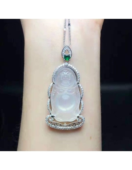 Natural Chalcedony 925 Silver Buddha Pendant Men Women Necklace Natural Chalcedony 925 Silver Buddha Pendant Men Women Necklace