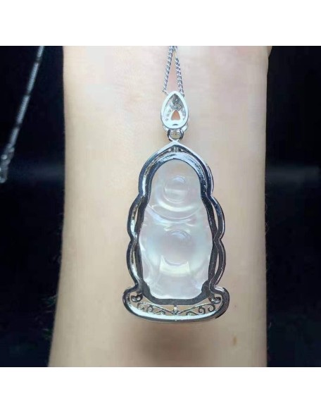 Natural Chalcedony 925 Silver Buddha Pendant Men Women Necklace Natural Chalcedony 925 Silver Buddha Pendant Men Women Necklace