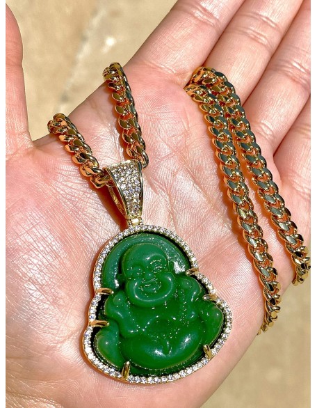 Iced Laughing Buddha Green Jade Pendant Necklace Miami Cuban Link 6mm Chain Genuine Certified Grade A Jadeite Jade Hand Crafted, Jade Neckalce, 14k Gold Filled Laughing Jade Buddha Necklace Iced Laughing Buddha Green Jade Pendant Necklace Miami Cuban Link 6mm Chain Genuine Certified Grade A Jadeite Jade Hand Crafted, Jade Neckalce, 14k Gold Filled Laughing Jade Buddha Necklace