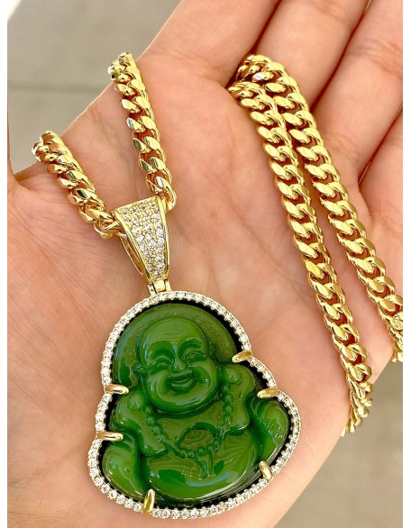 Iced Laughing Buddha Green Jade Pendant Necklace Miami Cuban Link 6mm Chain Genuine Certified Grade A Jadeite Jade Hand Crafted, Jade Neckalce, 14k Gold Filled Laughing Jade Buddha Necklace Iced Laughing Buddha Green Jade Pendant Necklace Miami Cuban Link 6mm Chain Genuine Certified Grade A Jadeite Jade Hand Crafted, Jade Neckalce, 14k Gold Filled Laughing Jade Buddha Necklace