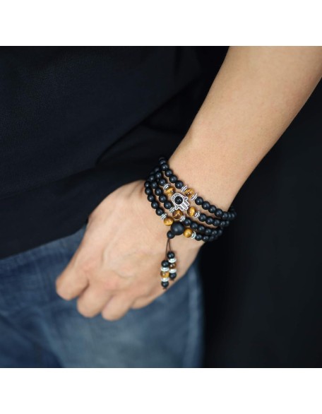 108 Mala Black Stone Hamsa Hand Bracelet Necklace 108 Mala Black Stone Hamsa Hand Bracelet Necklace